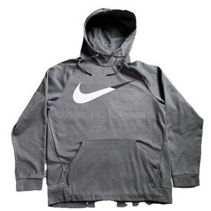 Nike Mens Long Sleeve Heather Gray Black Pullover Fleece Hoodie Medium